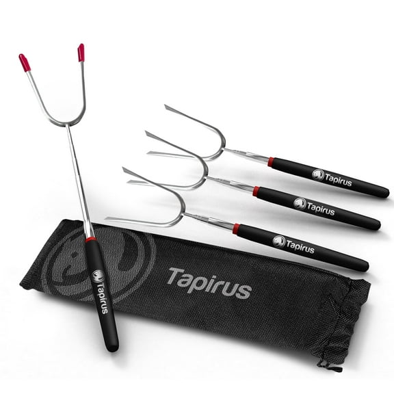 Tapirus Marshmallow Roasting Sticks - Set of 4 Telescoping Campfire Sticks - Protect Kids with Insulated Handle Holders - Extendable, Retractable and Collapsing - Heavy Duty Metal Camping Equipme