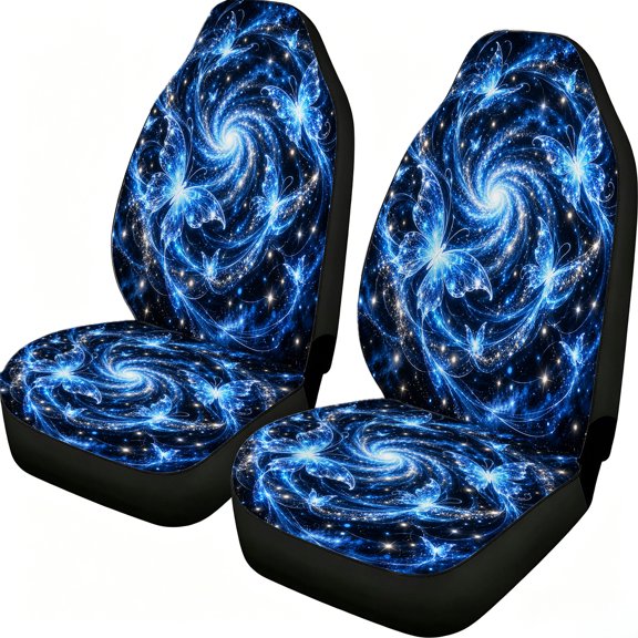 Taplcvy 2-Piece Front Car Seat Covers, Celestial Butterfly Galaxy Mesh Fabric, Universal Fit Vehicle Interior Decor for Sedans, Trucks, Vans and SUVs