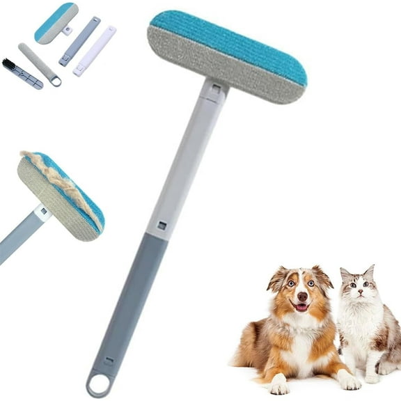 Taplcvy 4-in-1 Pet Hair Removal Brush with Long Handle – Reusable Grooming & Cleaning Tool for Brushing Dogs & Cats, Sofa, Carpet, Car, Clothes