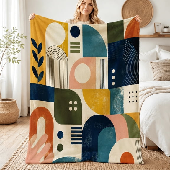 Taplcvy Deep Teal Mustard Geometry Flannel Throw Blanket, Unique Decor Gift, 30" x 40"