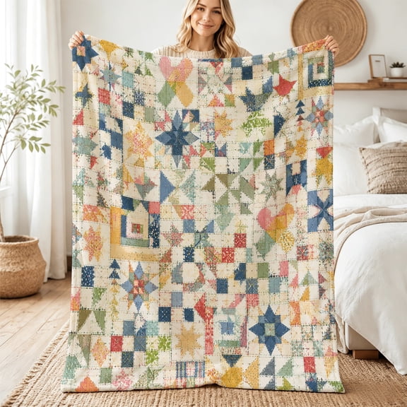 Taplcvy Faded Patchwork Quilt Mosaic Flannel Throw Blanket, Unique Decor Gift, 30" x 40"