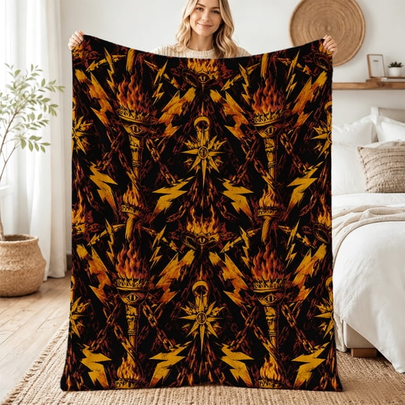 Taplcvy Flaming Eye Torch Pattern Flannel Blanket, Fantasy Gift for Brother, 30" x 40"