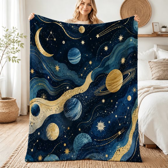 Taplcvy Flowing Celestial Planet Scene Flannel Throw Blanket, Celestial Gift, 30" x 40"