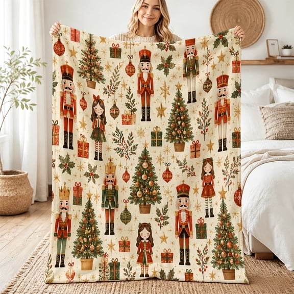 Taplcvy Nutcracker Christmas Parade Flannel Throw Blanket, Christmas Gift, 40" x 50"