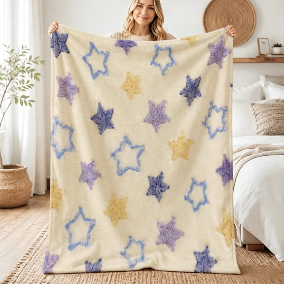 Taplcvy Pastel Star Nursery Flannel Throw Blanket, Baby Shower Gift, 50" x 60"
