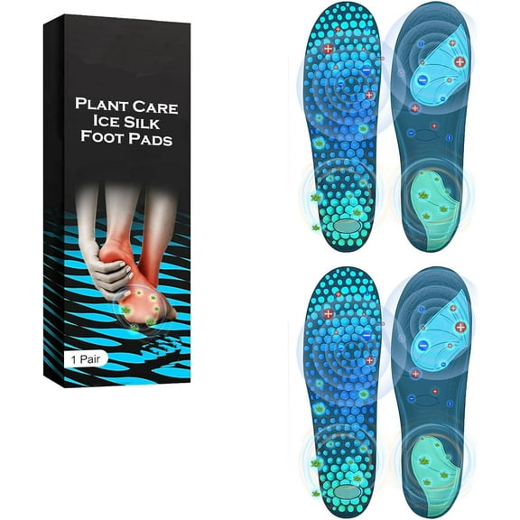 Taplcvy-Plant Care Ice Silk Insoles (2-Pack) | Breathable Cooling Foot Pads with Arch Support | Bamboo Charcoal & Tourmaline Layer for Anti-Odor, Sweat Control & Pain Relief | Unisex Comfort Insoles
