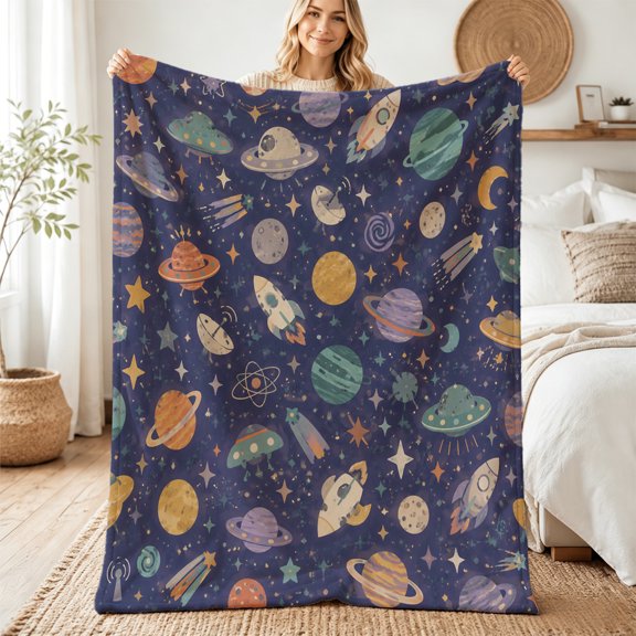 Taplcvy Playful Purple Space Pattern Flannel Throw Blanket, Celestial Gift, 30" x 40"