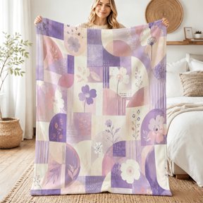 Taplcvy Purple Flower Geometric Patchwork Flannel Blanket, Best Friend Gift, 30" x 40"