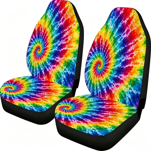Taplcvy Rainbow Spiral Tie Dye Car Seat Covers 2-Piece Front Set Mesh Fabric Seat Protectors Decorative Interior Covers for Sedans Trucks Vans Suvs