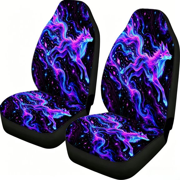 Taplcvy Running Neon Fox Car Seat Covers, Front Seats