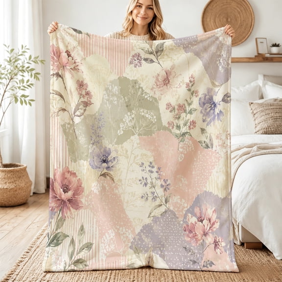 Taplcvy Shabby Chic Floral Patchwork Flannel Throw Blanket, Best Friend Gift, 30" x 40"