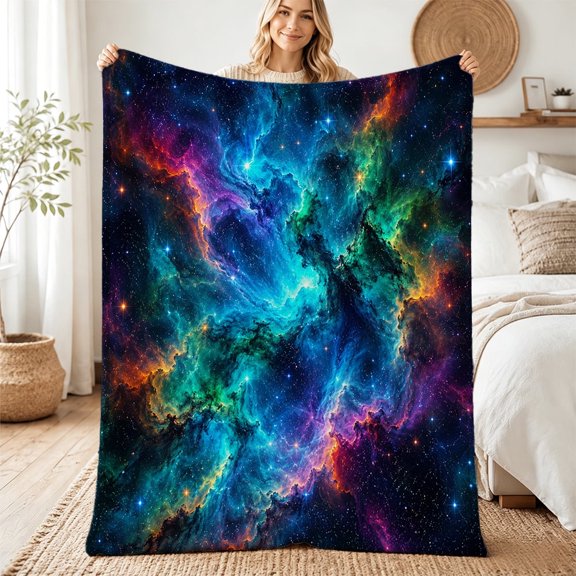 Taplevy Colorful Galaxy Nebula Throw Blanket 30 x 40 inch Flannel, Starry Space Print Soft Lightweight Throws for Sofa Couch Bed Bedroom Home Decor