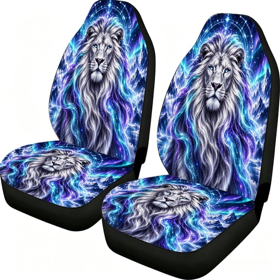 Taplcvy Cosmic White Lion Car Seat Covers 2-Piece Front Seats, Breathable Mesh Fabric, Dirt Resistant Patterned Auto Protectors, Universal Fit for Sedans, Suvs, Vans and Trucks, Holiday Gift