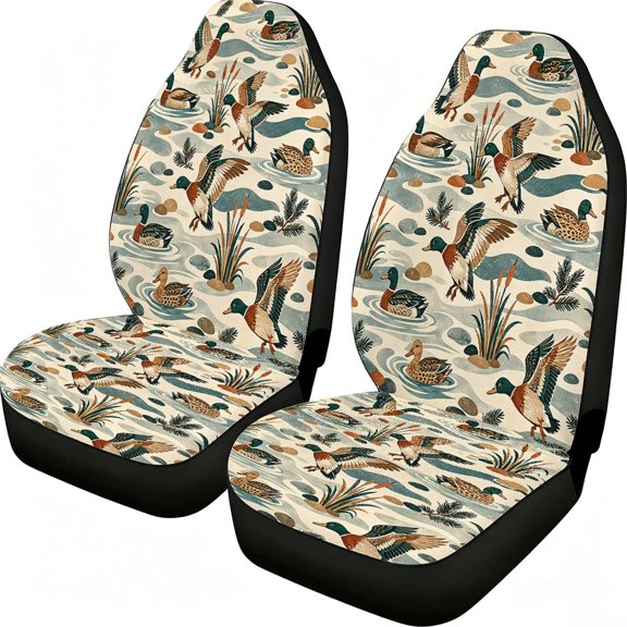 Taplcvy Mallard Duck Wetland Car Seat Covers Front Seat 2-Piece Set, Mesh Fabric Universal Fit Protectors for Sedans SUVs Pickup Trucks Vans, River Reeds Automotive Interior Decor Accessories