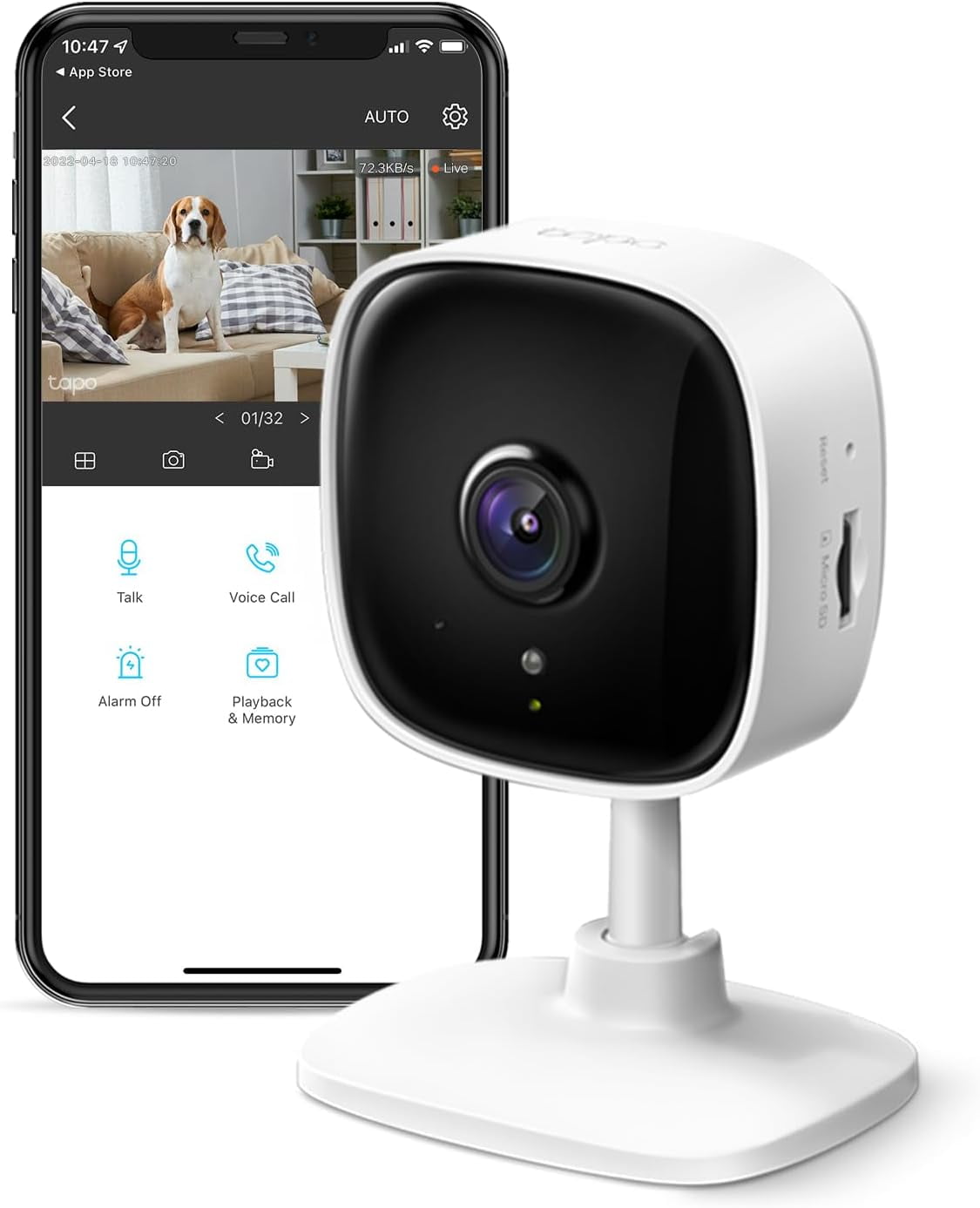 1080P Indoor Security Camera for Baby Monitor, Dog Camera w/Motion Detection, 2-Way Audio Siren, Night Vision, Cloud & SD Card Storage, Works w/Alexa & Google Home ( C100)
