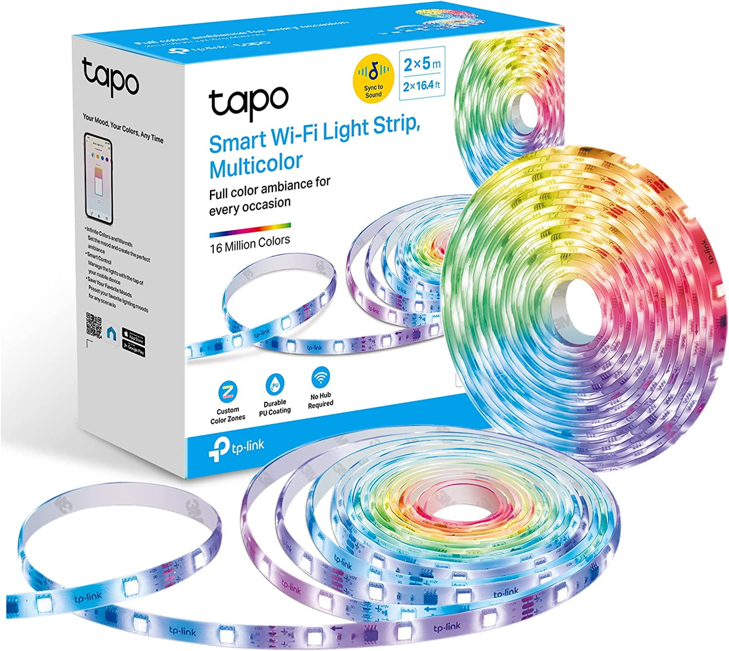 Tapo Smart LED Light Strip, 100 Color Zones RGBIC, Sync-to-Sound, 32.8ft(2  Rolls of 16.4ft) Wi-Fi LED Strip Works w/ Alexa & Google, IP44 PU Coating,  Trimmable, 2 Yr Warranty (Tapo L920-10) 