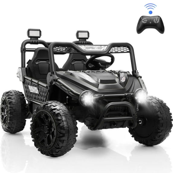 Farmdex 24V Ride on Car Truck, 2 Seater Electric UTV w/Remote Control, 21.5" Spacious Seat Ride on Toy for Kids Aged 3-10, Music, Storage, LED Light, Black