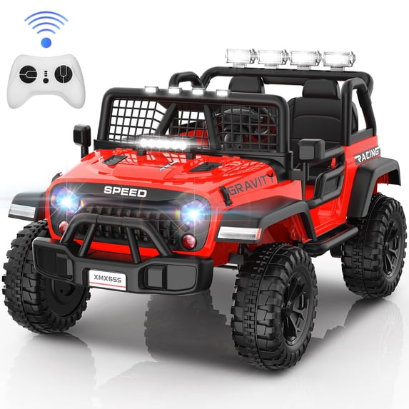 Farmdex 2 Seater 24V Ride on Toys for Big Kids, Powerful Electric Ride On Truck Car with Remote Control w/20 Inch Wide Seat, Colorful LED Lights, Rich Multimedia Music, Red