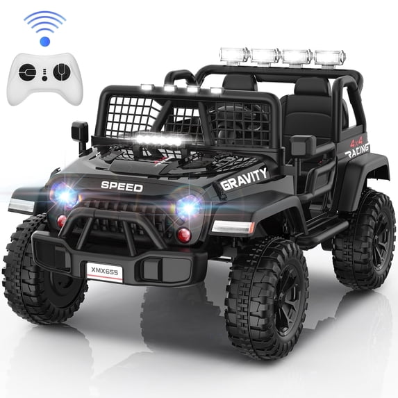 Farmdex 2 Seater 24V Ride on Toys for Big Kids, Powerful Electric Ride On Truck Car with Remote Control w/20 Inch Wide Seat, Colorful LED Lights, Rich Multimedia Music, Black