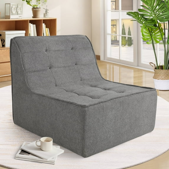 Tapoja Chenille Floor Sofa Foam Lazy Couch, Adult Bean Bag Chair for Living Room Bedroom Apartment Dorm, Gray
