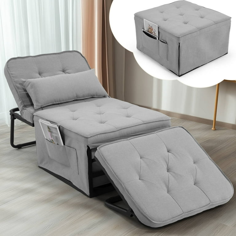 Tapoja Sleeper Chair Bed 4 in 1 Convertible Sofa Bed Folding Breathable Linen Single Couch Bed with 6 Adjustable Backrest for Bedroom Guest Room Living Room Home Office Apartment Gray Walmart