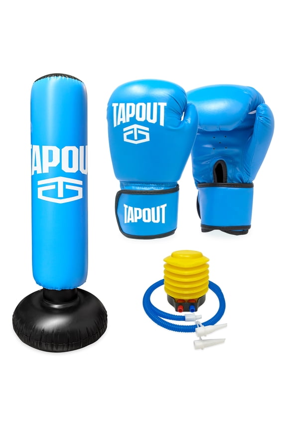 Kids Boxing Kit with 8 oz Gloves, Inflatable Punching Bag and Mesh Bag, Blue