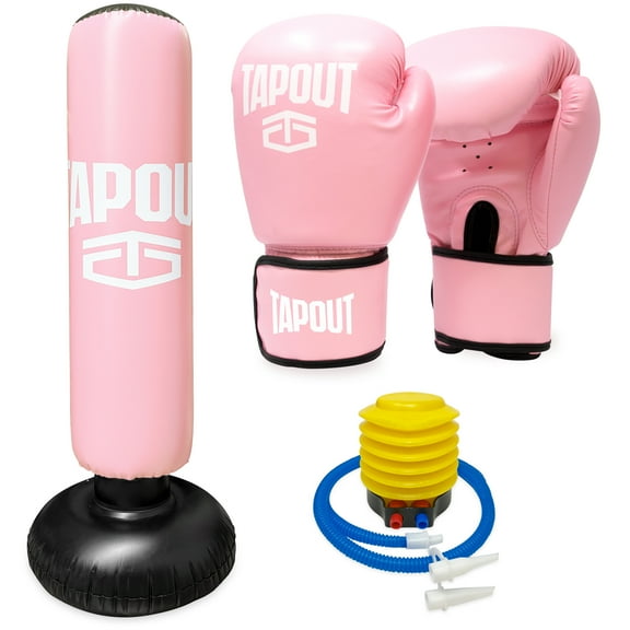 Tapout Kids Pink Boxing Kit: 8 oz Gloves, Inflatable Punching Bag with Pump, Mesh Carrying Bag Included
