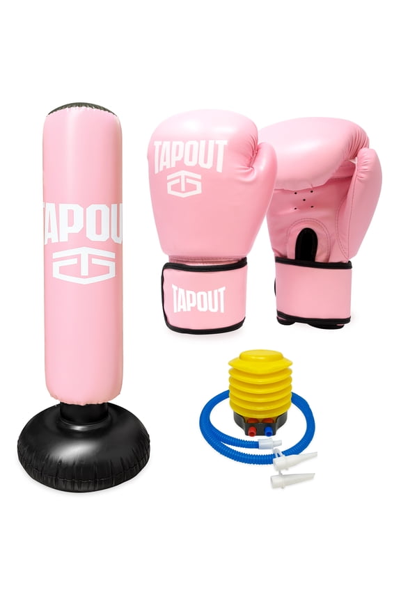 Kids Pink Boxing Kit with 8 oz Gloves and Inflatable Punching Bag