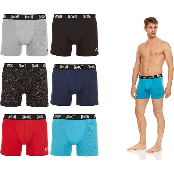 Tapout Mens Performance Boxer Briefs - SPORTY FIT Short Leg 6-Pack Mystery Colors Stretch Underwear Breathable No Fly S-5X