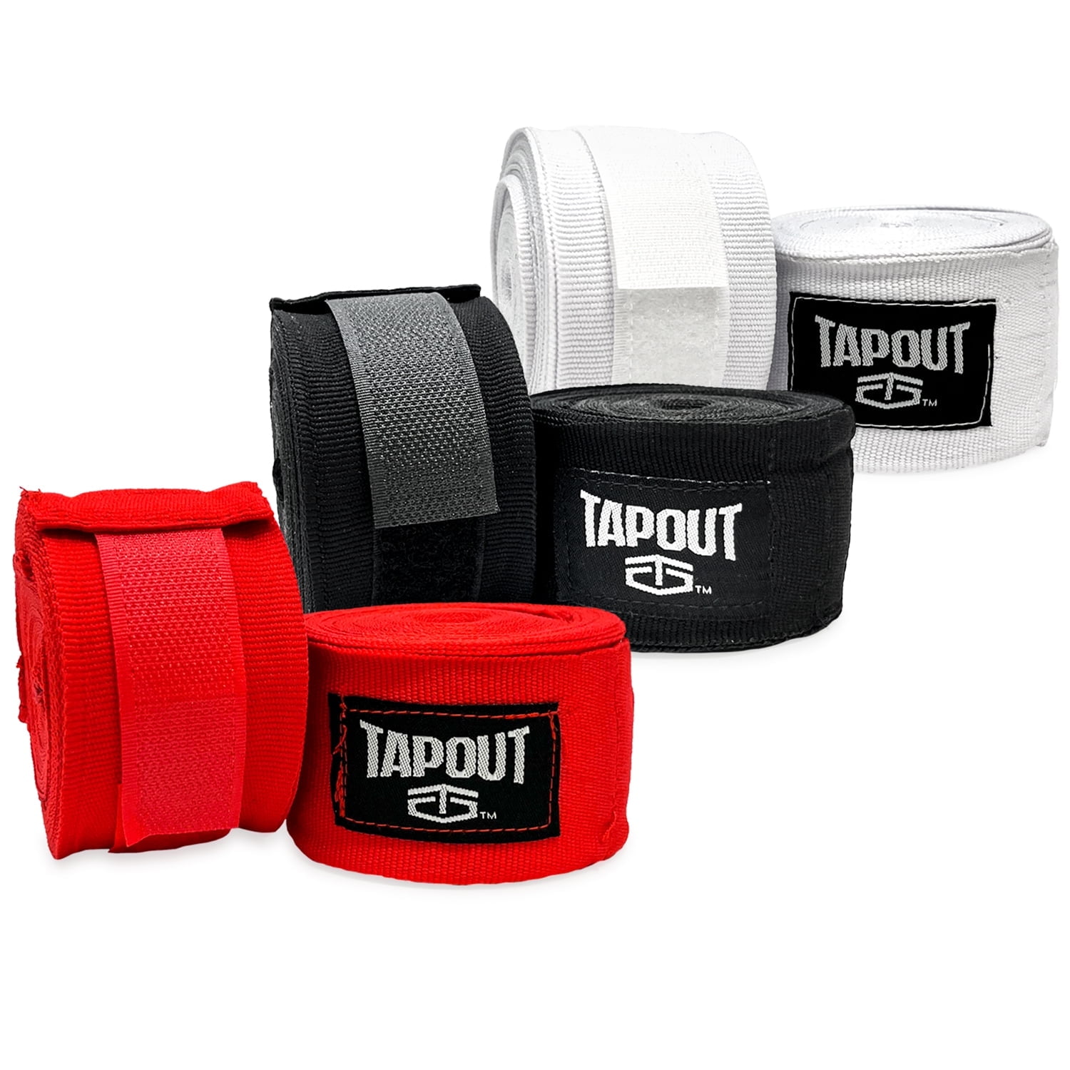 Tapout Multicolor Handwraps 6-Pack: (2) Black, (2) White, (2) Red