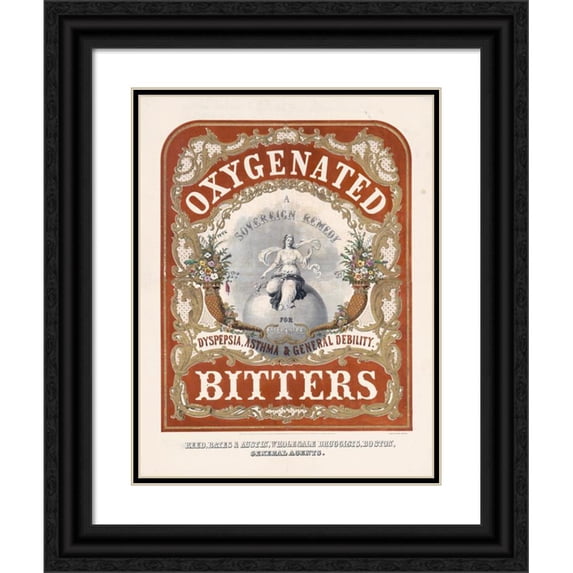 Tappan & Bradford's Lith. 19x24 Black Ornate Framed Double Matted Museum Art Print Titled: Oxygenated Bitters. a Sovereign Remedy for Fever and Ague, Dyspepsia, Asthma and General