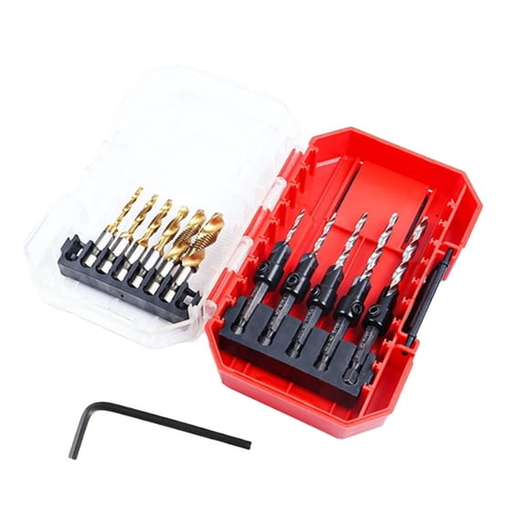Tapping Drill Bit Countersink Woodworking Drill Hole Opener Hexagonal Handle Countersunk Screw Tap 12-Piece Set