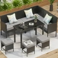 thumbnail image 1 of 10 Piece Outdoor Dining Set, All-Weather Wicker Sectional Sofa with Cushions, Pillows, Dining Table and Ottoman, Rattan Conversation Set for Garden, Porch, Lawn, Gray, 1 of 9