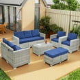 thumbnail image 1 of Tappio 10-Piece Patio Furniture Set, All-Weather Outdoor Wicker Sectional with Storage Side Table and Large Rattan Chair for Garden, Patio, Backyard, Gray/Blue, 1 of 9