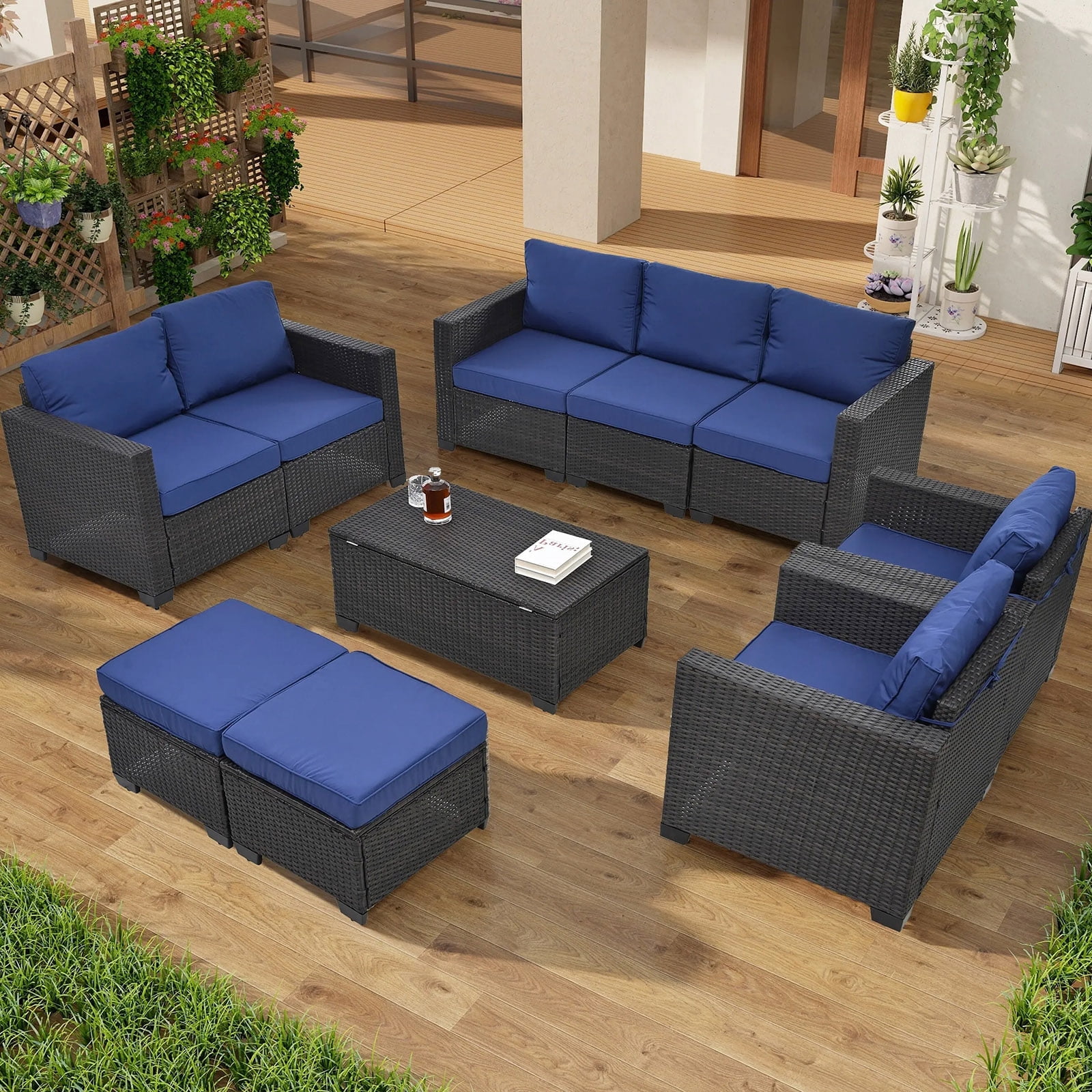 Tappio 10-Piece Patio Furniture Set, All-Weather Outdoor Wicker ...