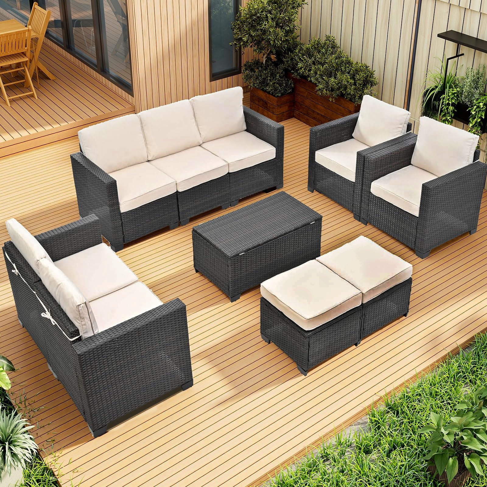 Tappio 10-Piece Patio Furniture Set, All-Weather Outdoor Wicker ...