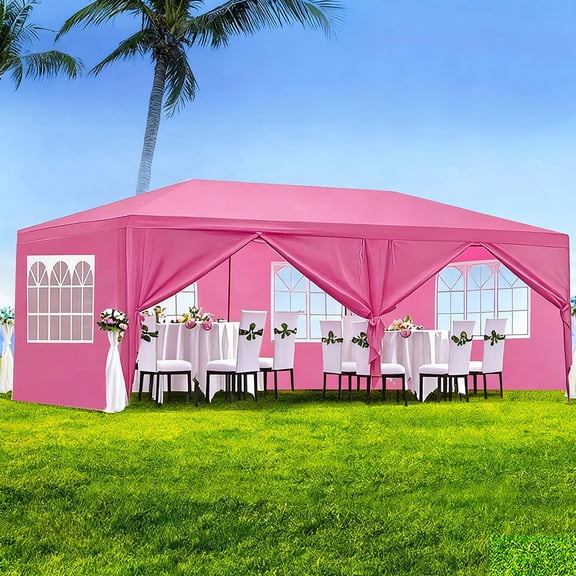 Tappio 10'x20' Party Tent Outdoor Heavy Duty Gazebo Wedding Canopy, Event Tent Shelter with 6 Sidewalls and Zippered Door for Parties Wedding, Pink
