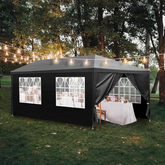 Tappio 10'x20' Party Tent Outdoor Heavy Duty Gazebo Wedding Canopy, Event Tent Shelter with 6 Sidewalls and Zippered Door for Parties Wedding, Black