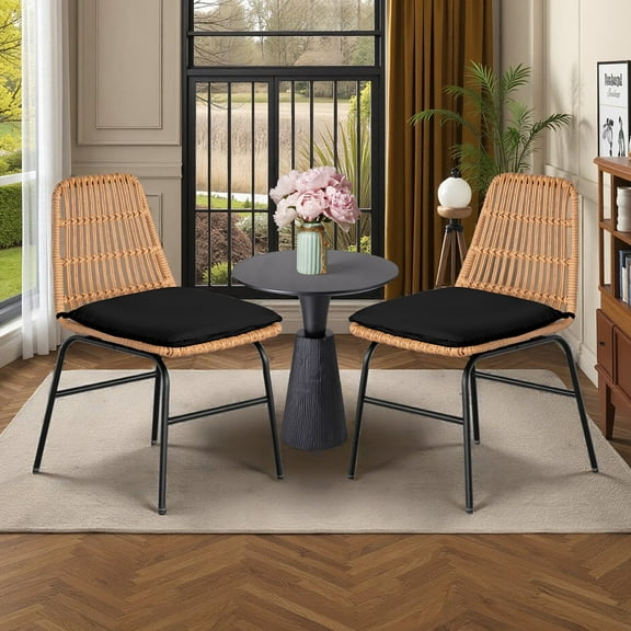 Tappio 2 Pack Indooor Chairs, Kitchen & Dining Room Chairs with Waterproof Cushion, Log Color PE Rattan, Black
