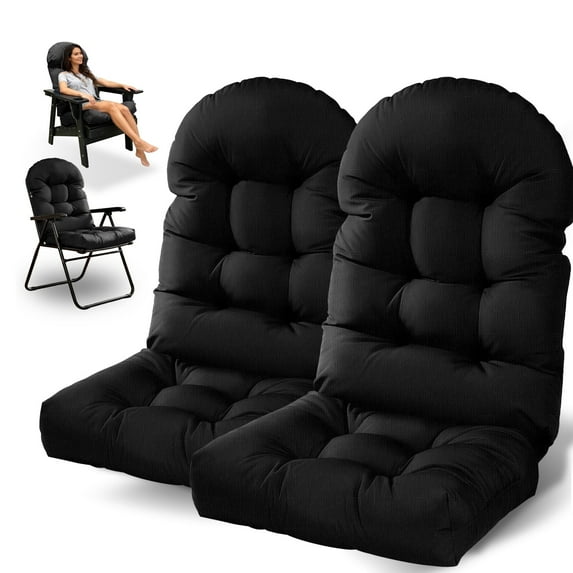 Tappio Rocking Chair Cushions Set of 2, High-Density Sponge Thicken Indoor/Outdoor Chair Cushions, Tufted Seat Pads with Elastic Webbing and Non-Slip Bottom for Indoor/Outoor Furniture, Black