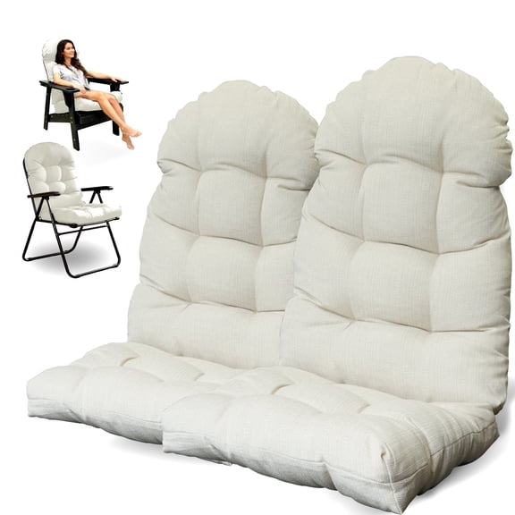 Tappio Rocking Chair Cushions Set of 2, High-Density Sponge Thicken Indoor/Outdoor Chair Cushions, Tufted Seat Pads with Elastic Webbing and Non-Slip Bottom for Indoor/Outoor Furniture, Beige