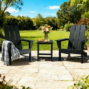 Tappio 3 Piece Patio Furniture Set, Plastic Adirondack Chairs Set with Side Table, All Weather, Easy Assembly, Black