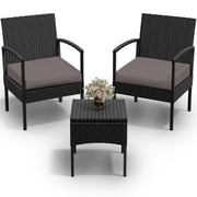 Tappio 3 Piece Outdoor Patio Furniture Set Outdoor Rattan Furniture, Patio Chairs Set of 3, Rattan Conversation Bistro Sets with Table and Cushions Brown