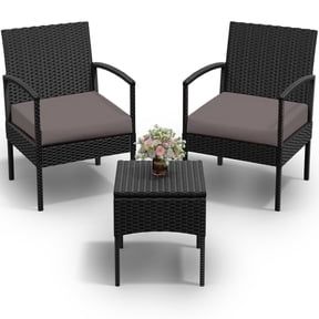 Tappio 3 Piece Outdoor Patio Furniture Set Outdoor Rattan Furniture, Patio Chairs Set of 3, Rattan Conversation Bistro Sets with Table and Cushions Brown