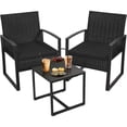 thumbnail image 1 of Tappio 3 Piece Outdoor Wicker Bistro Furniture Set, PE Rattan Chairs Porch Furniture Set w/Cushions & Glass Table for Yard Garden Balcony, Black, 1 of 7