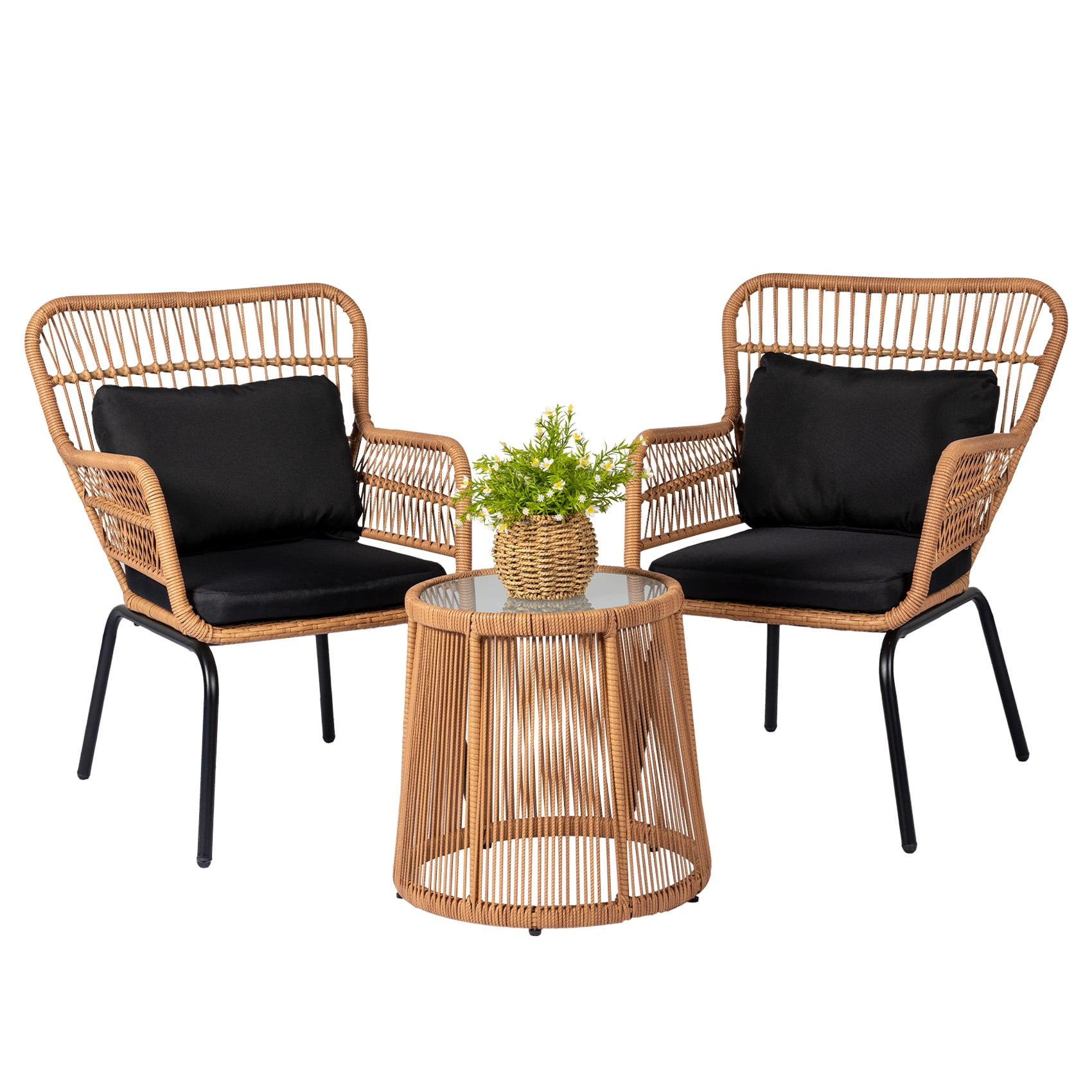 Tappio 3 Piece Outdoor Wicker Conversation Bistro Set, AllWeather