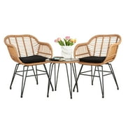 Tappio 3 Piece Outdoor Wicker Furniture Patio Bistro Set, PE Rattan Patio Chairs Set w/Table & Cushions, Modern Outdoor Patio Furniture for Porch Poolside Garden, Black