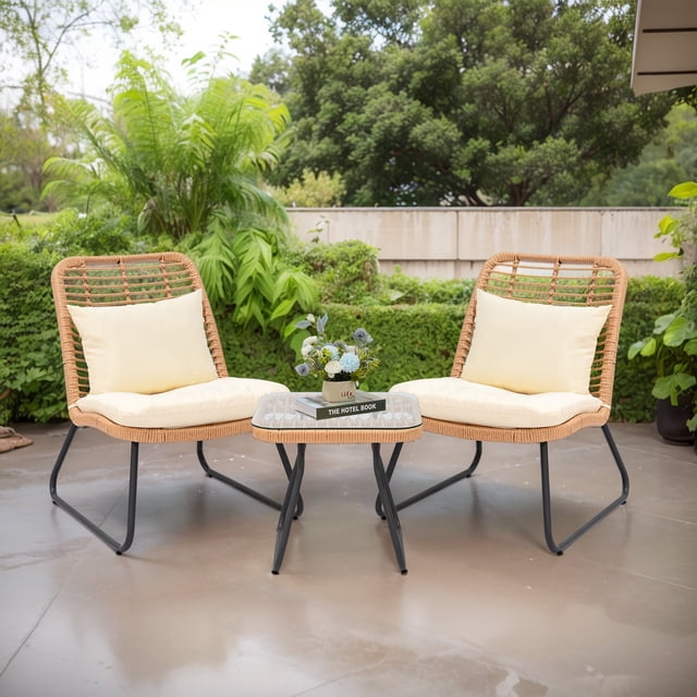 Tappio 3-Piece Front Porch Chairs Set, Outdoor Wicker Rattan Bistro ...
