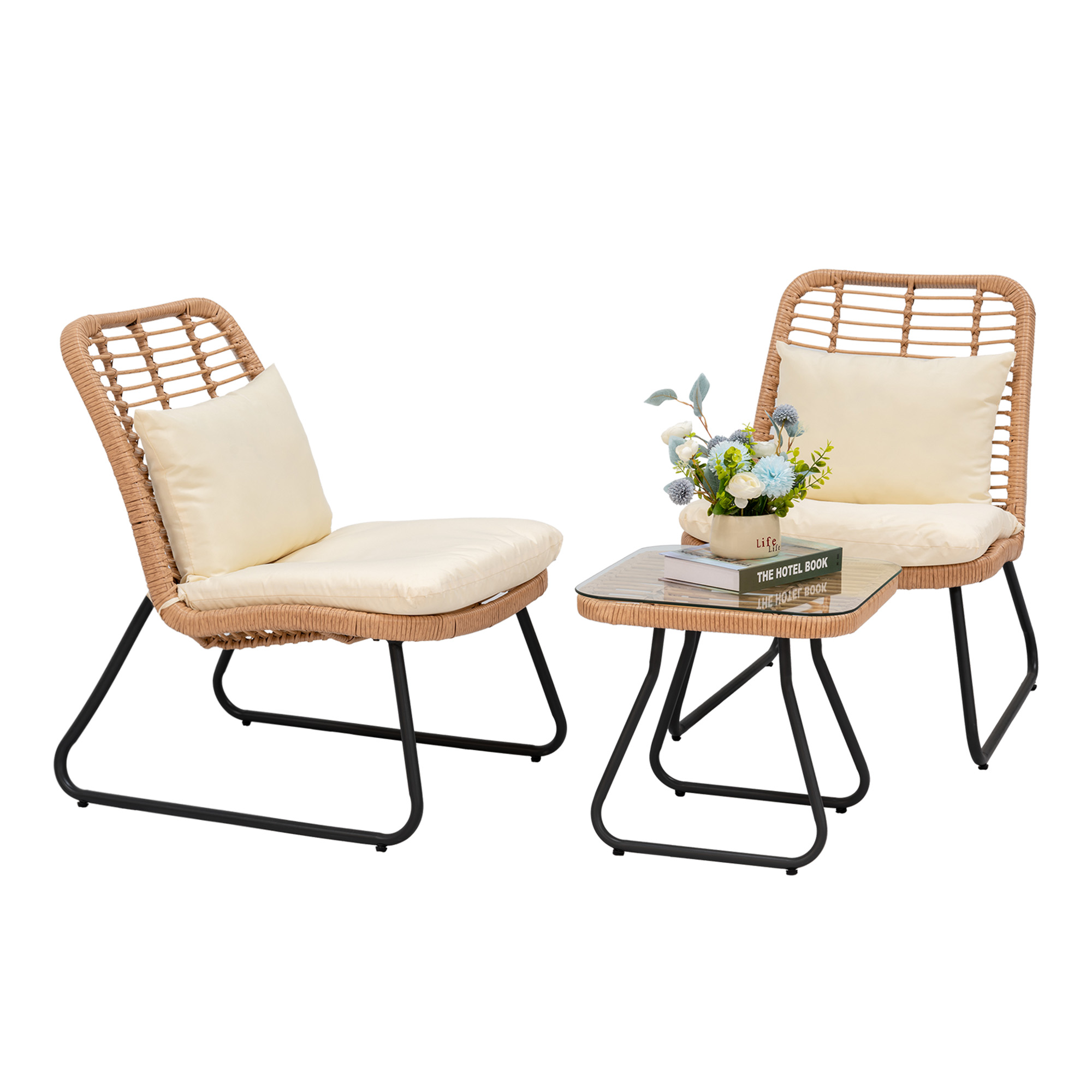 Curated visual reference: Urban Space Saving Patio Furniture Reference: Tappio 3 Piece Front Porch Chairs Set Outdoor Wicker Rattan