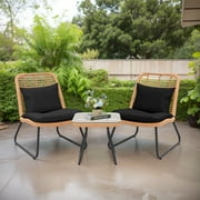 Tappio 3 Piece Outdoor Wicker Patio Conversation Set, Rattan Bistro Set w/Side Table, Space Saving Patio Furniture for Yard and Garden, Black